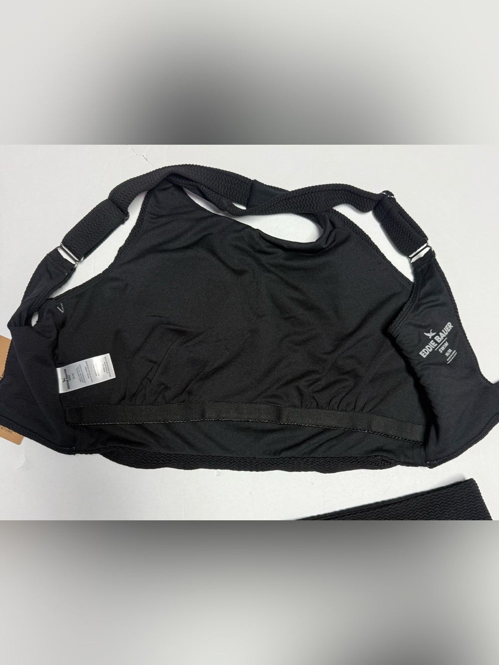 NWT Eddie Bauer Women’s Black textured High-Neck Swim Set - Top & Boyshorts M - Picture 11 of 16